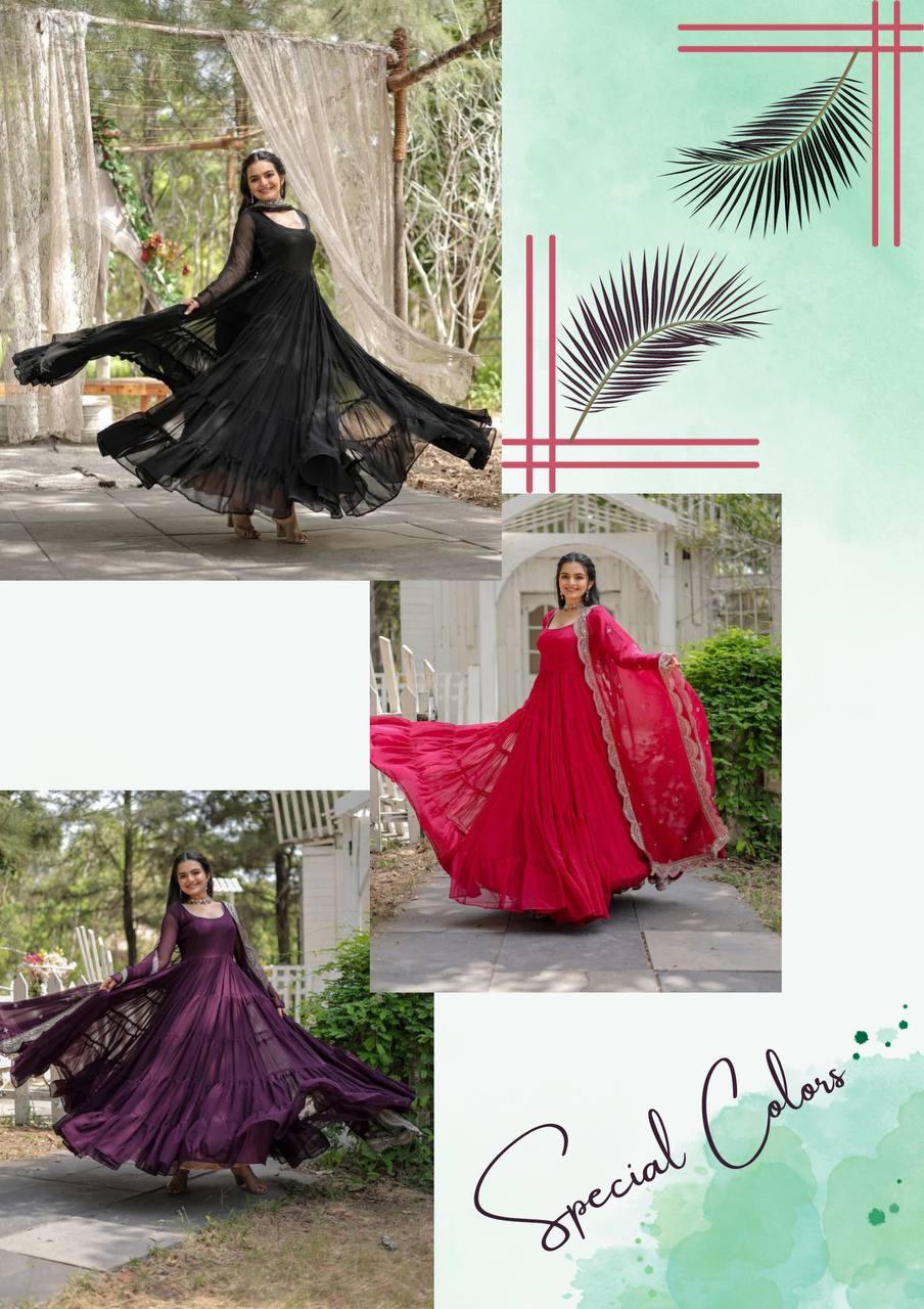 DC G38 Georgette Full Sleeve Gown With Dupatta Wholesale Price In Surat